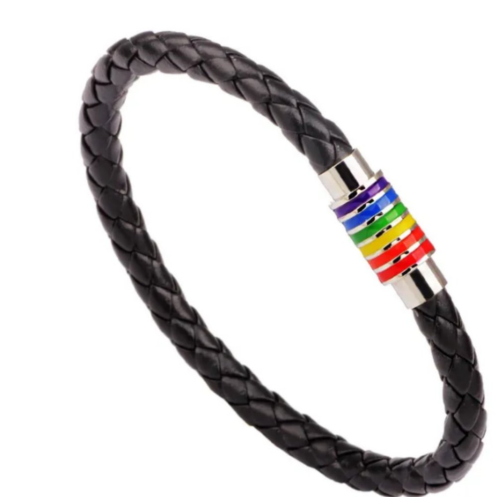 New Braided Leather Rainbow Magnetic Clasp Bracelet